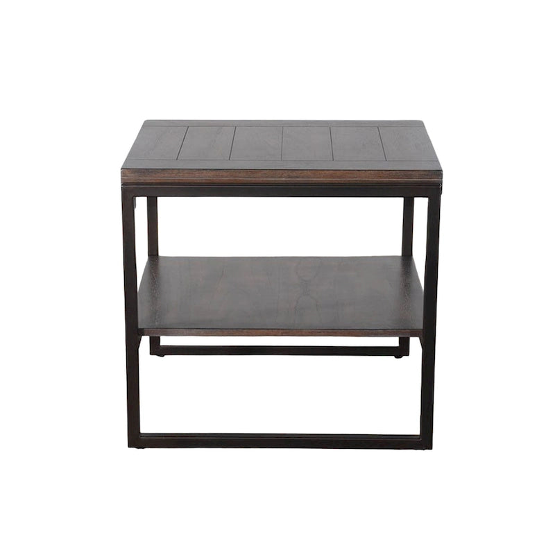 Lery End Table, Dark Brown Wood, Black Metal, Bottom Shelf, 24 Inch