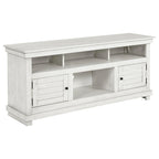 Ayne TV Stand Media Cabinet, 2 Doors and 4 Shelves, White Wood 60 Inch