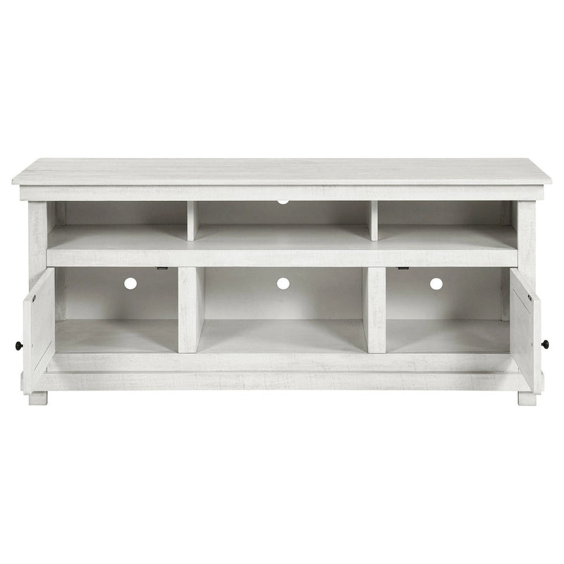 Ayne TV Stand Media Cabinet, 2 Doors and 4 Shelves, White Wood 60 Inch