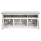 Ayne TV Stand Media Cabinet, 2 Doors and 4 Shelves, White Wood 60 Inch