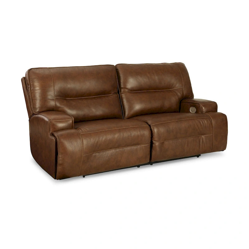 Cesca Power Recliner Sofa, Plush Auburn Brown Real Leather, 84 Inch
