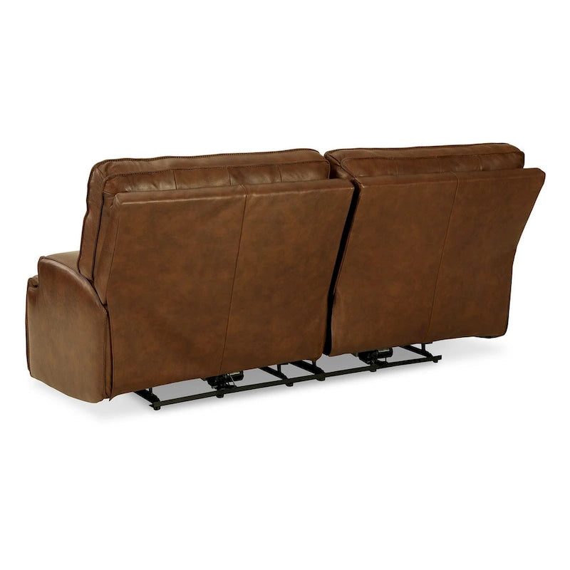 Cesca Power Recliner Sofa, Plush Auburn Brown Real Leather, 84 Inch