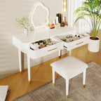 Vanity Table Set with Cushioned Stool, Dressing Table with Touch Screen LED Mirror, Makeup Table with 2 Drawers