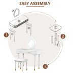 Vanity Table Set with Cushioned Stool, Dressing Table with Touch Screen LED Mirror, Makeup Table with 2 Drawers