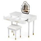 Vanity Table Set with Cushioned Stool, Dressing Table with Touch Screen LED Mirror, Makeup Table with 2 Drawers