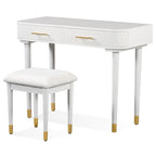 Vanity Table Set with Cushioned Stool, Dressing Table with Touch Screen LED Mirror, Makeup Table with 2 Drawers