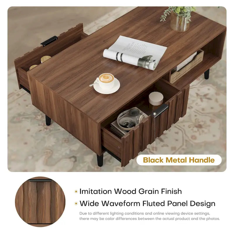 2-Drawer Mid-Century Modern Rectangular Coffee Table with Storage - 47.24L x 23.62W x 17.72H