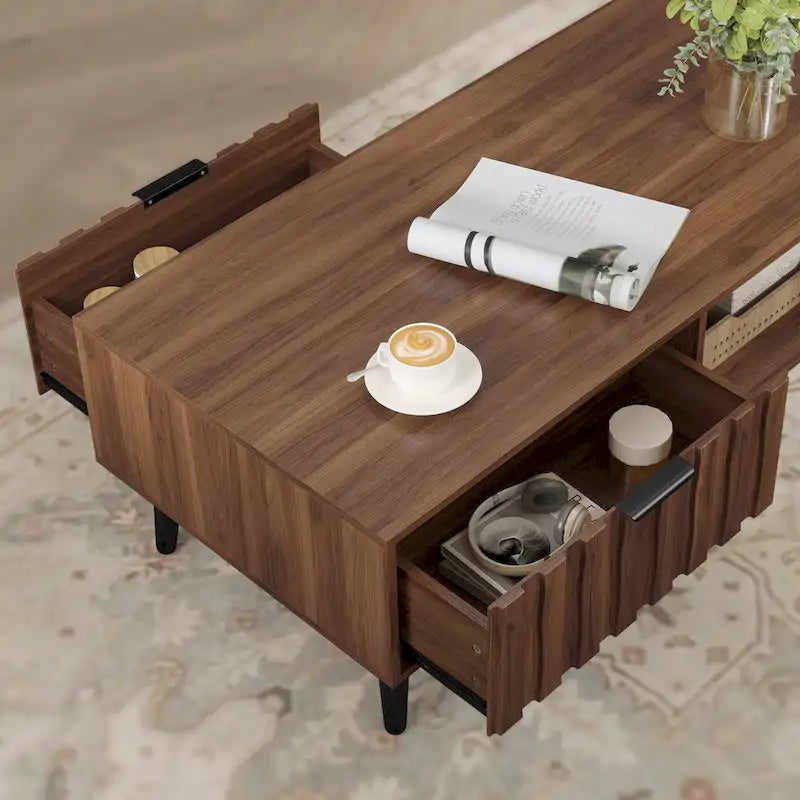 2-Drawer Mid-Century Modern Rectangular Coffee Table with Storage - 47.24L x 23.62W x 17.72H