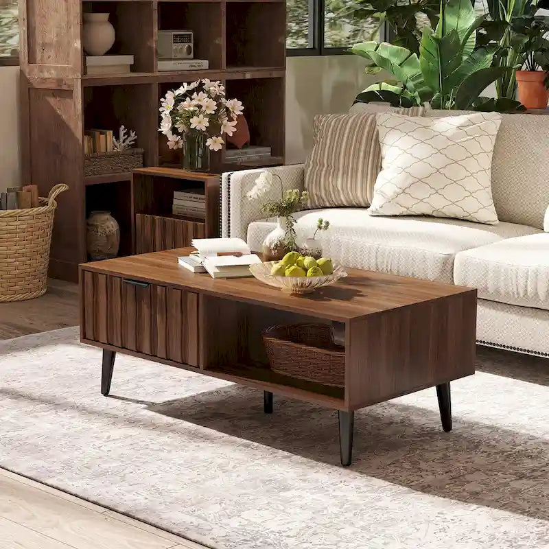 2-Drawer Mid-Century Modern Rectangular Coffee Table with Storage - 47.24L x 23.62W x 17.72H