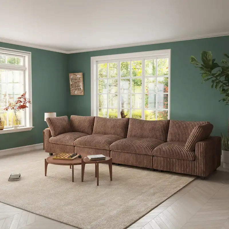 157.48 Soft Plush Modular Sectional Sofa 4-Seater Upholstered Living Room Couch