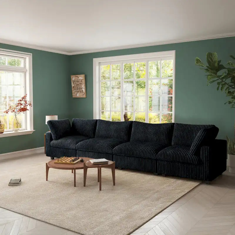 157.48 Soft Plush Modular Sectional Sofa 4-Seater Upholstered Living Room Couch