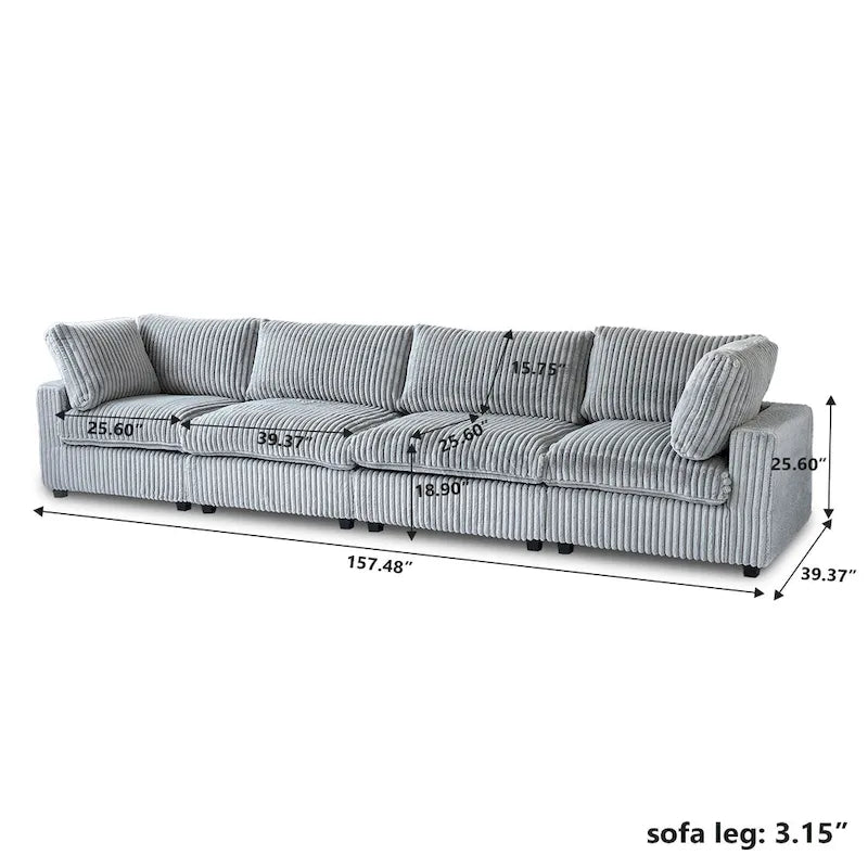 157.48 Soft Plush Modular Sectional Sofa 4-Seater Upholstered Living Room Couch