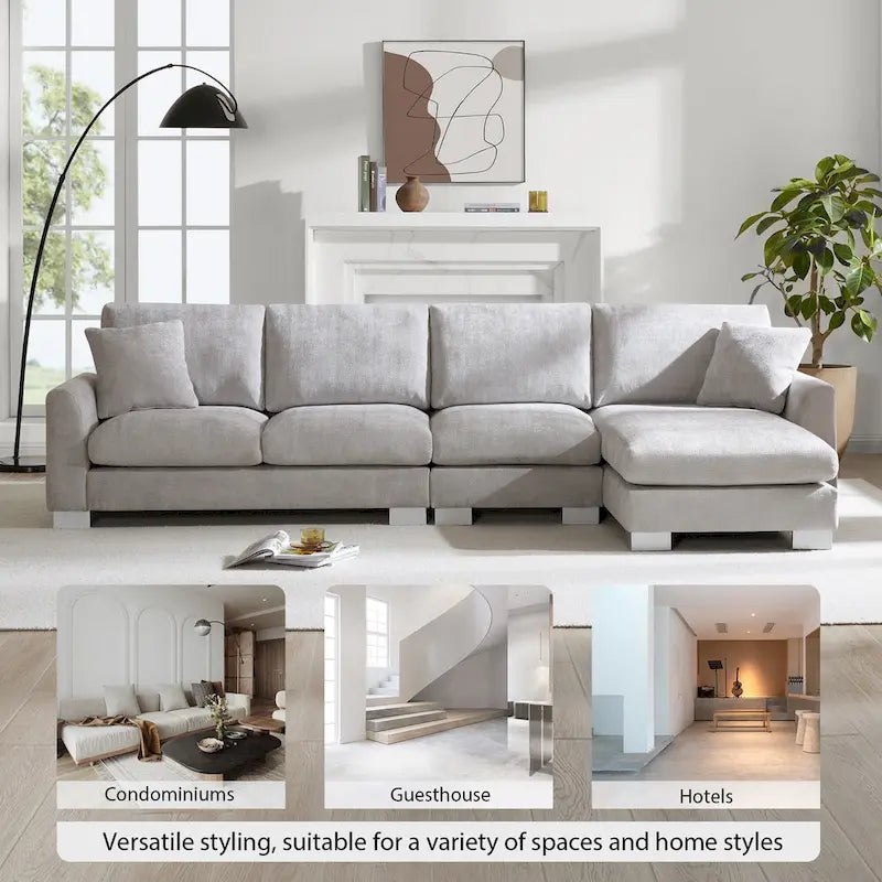 119 Spacious L-Shaped 5-Seater Sectional Sofa with Chaise Lounge and 2 Decorative Pillows for Living Room