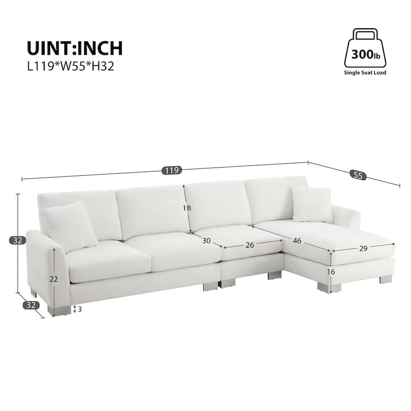 119 Spacious L-Shaped 5-Seater Sectional Sofa with Chaise Lounge and 2 Decorative Pillows for Living Room