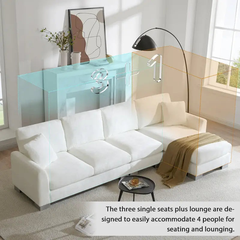 119 Spacious L-Shaped 5-Seater Sectional Sofa with Chaise Lounge and 2 Decorative Pillows for Living Room