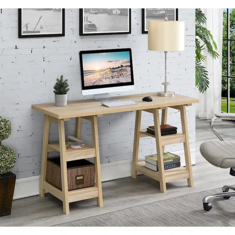 Convenience Concepts Designs2Go Double Trestle Desk with Shelves