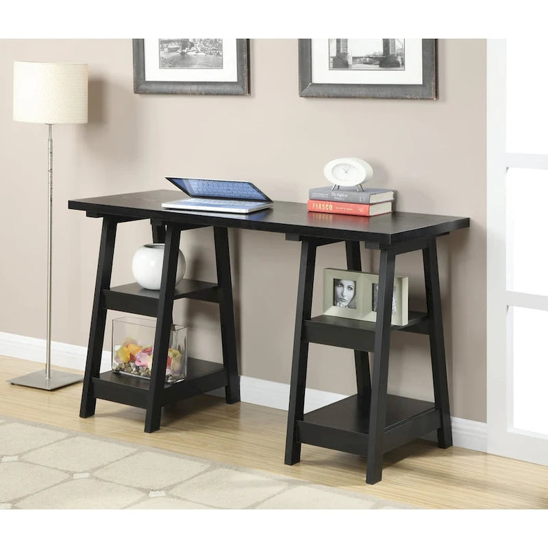 Convenience Concepts Designs2Go Double Trestle Desk with Shelves