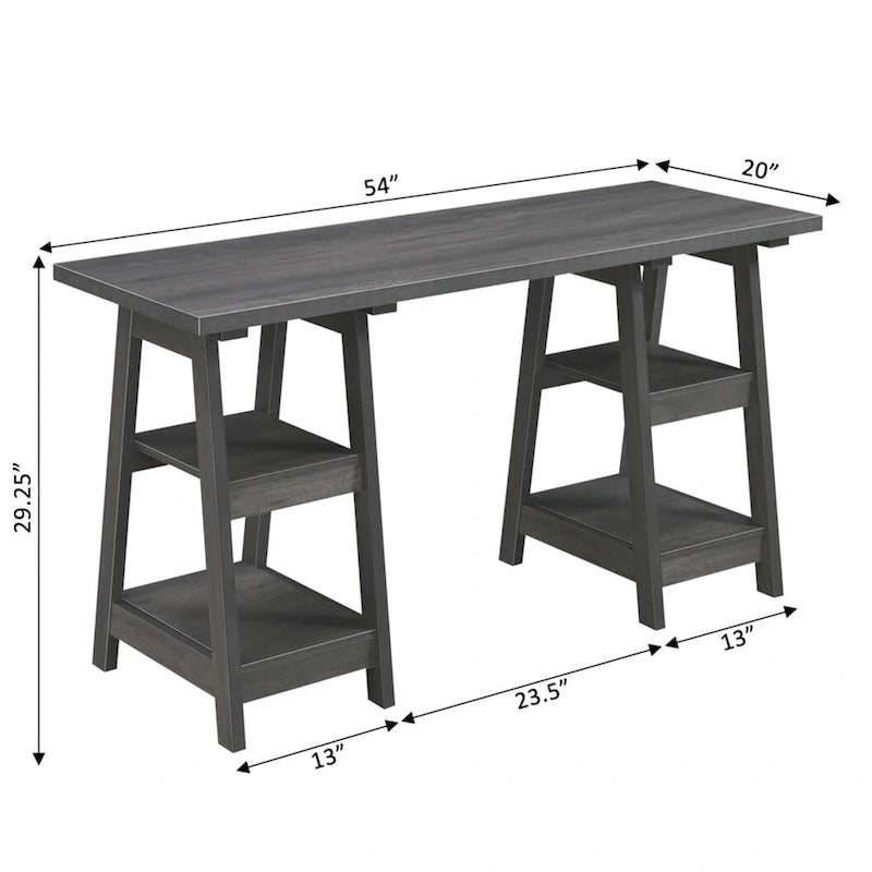 Convenience Concepts Designs2Go Double Trestle Desk with Shelves