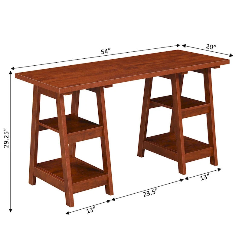 Convenience Concepts Designs2Go Double Trestle Desk with Shelves