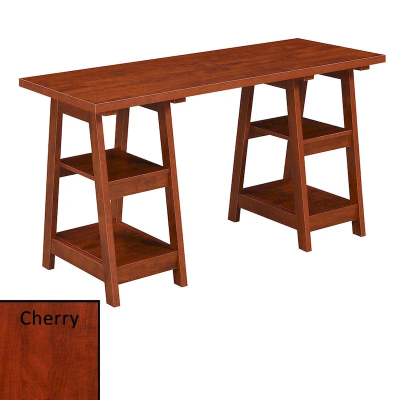 Convenience Concepts Designs2Go Double Trestle Desk with Shelves
