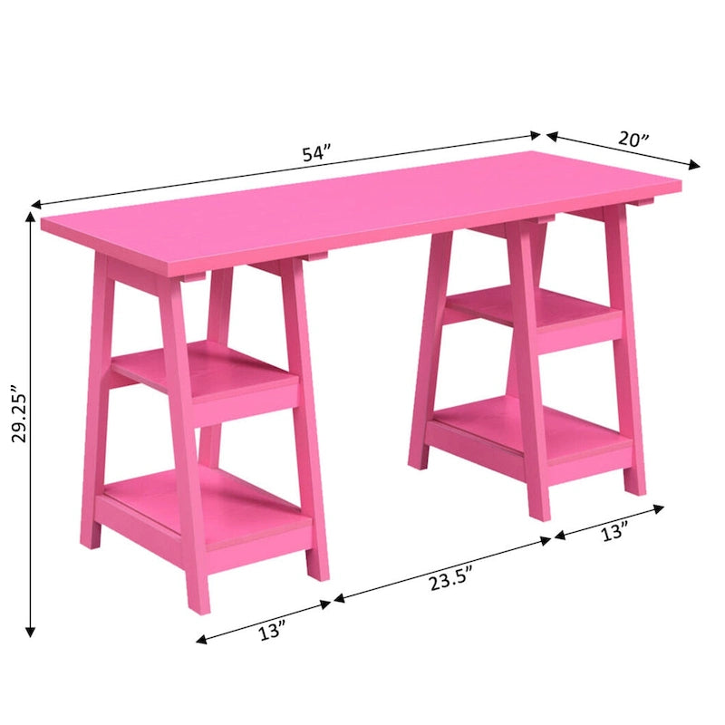 Convenience Concepts Designs2Go Double Trestle Desk with Shelves