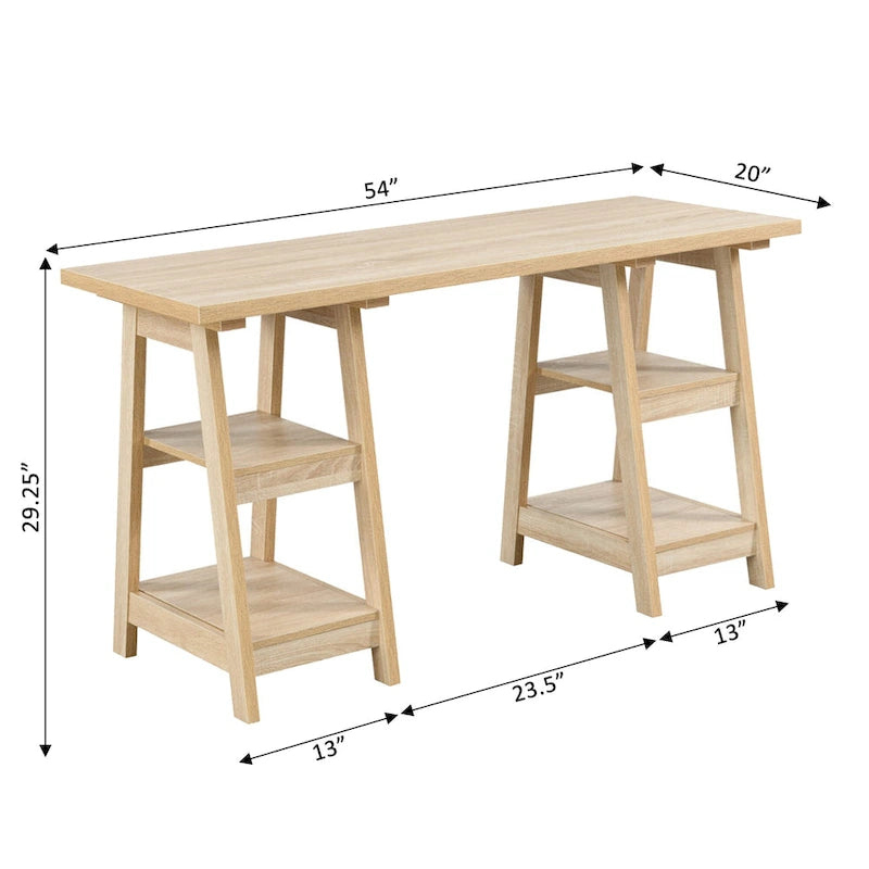 Convenience Concepts Designs2Go Double Trestle Desk with Shelves