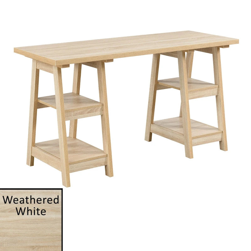 Convenience Concepts Designs2Go Double Trestle Desk with Shelves