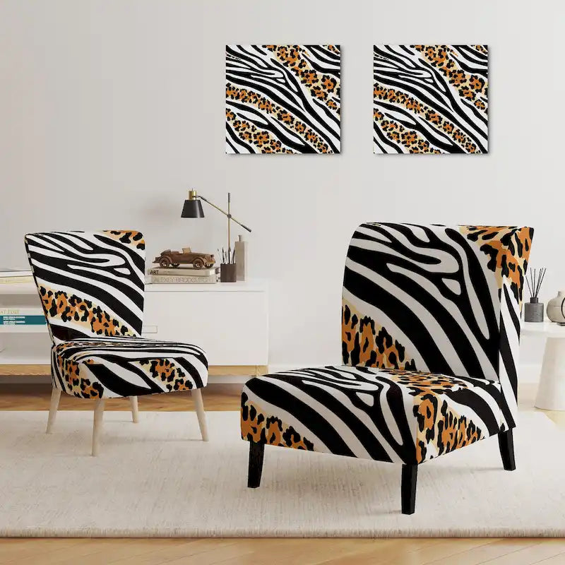 Designart Zebra and Leopard Mix Pattern III Upholstered Cabin & Lodge Accent Chair and Arm Chair
