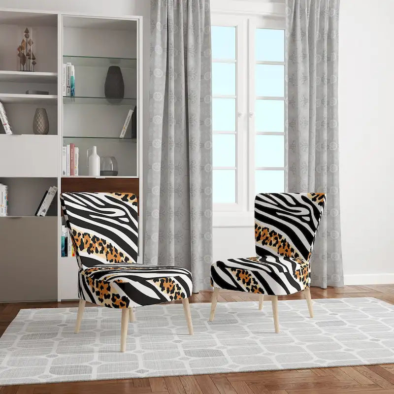 Designart Zebra and Leopard Mix Pattern III Upholstered Cabin & Lodge Accent Chair and Arm Chair