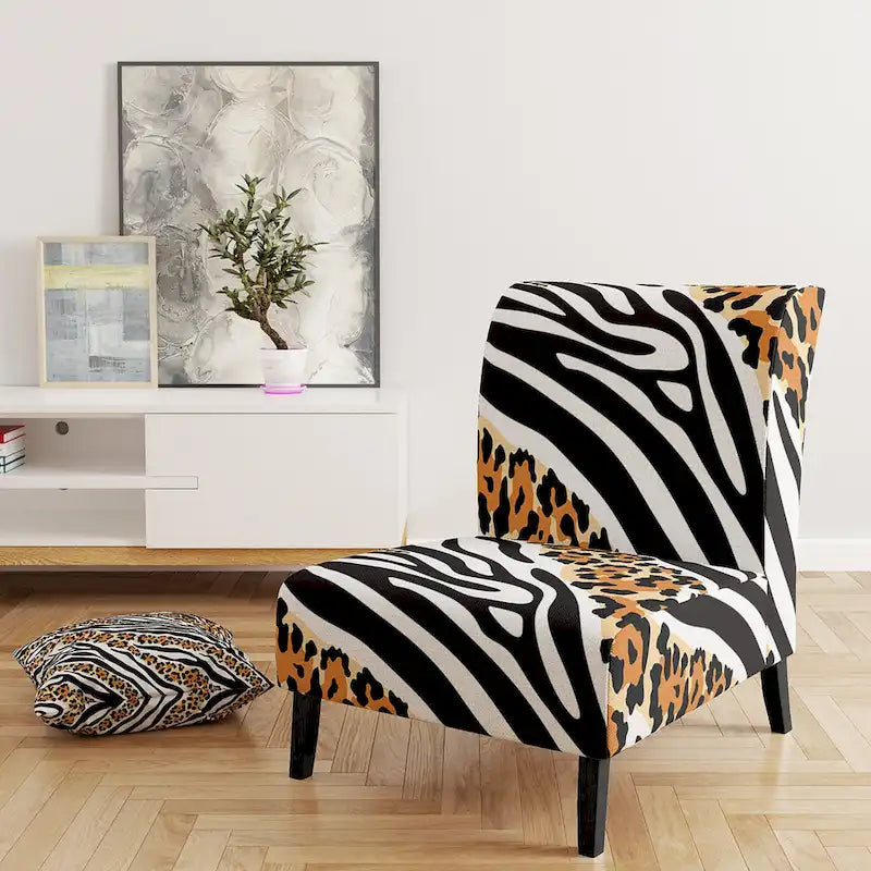 Designart Zebra and Leopard Mix Pattern III Upholstered Cabin & Lodge Accent Chair and Arm Chair