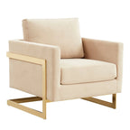 LeisureMod Lincoln Mid-Century Velvet Accent Arm Chair With Gold Frame - 34