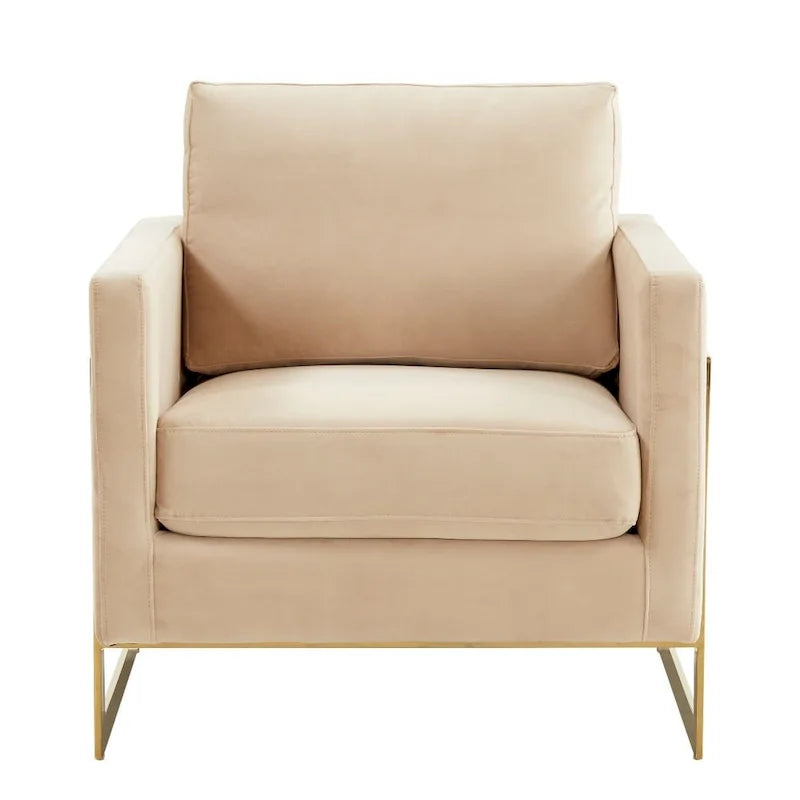 LeisureMod Lincoln Mid-Century Velvet Accent Arm Chair With Gold Frame - 34