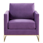 LeisureMod Lincoln Mid-Century Velvet Accent Arm Chair With Gold Frame - 34