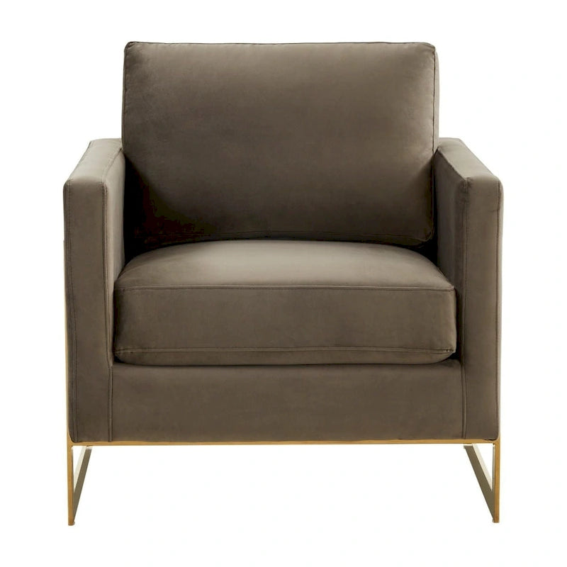 LeisureMod Lincoln Mid-Century Velvet Accent Arm Chair With Gold Frame - 34