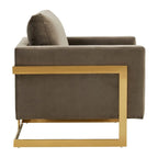 LeisureMod Lincoln Mid-Century Velvet Accent Arm Chair With Gold Frame - 34