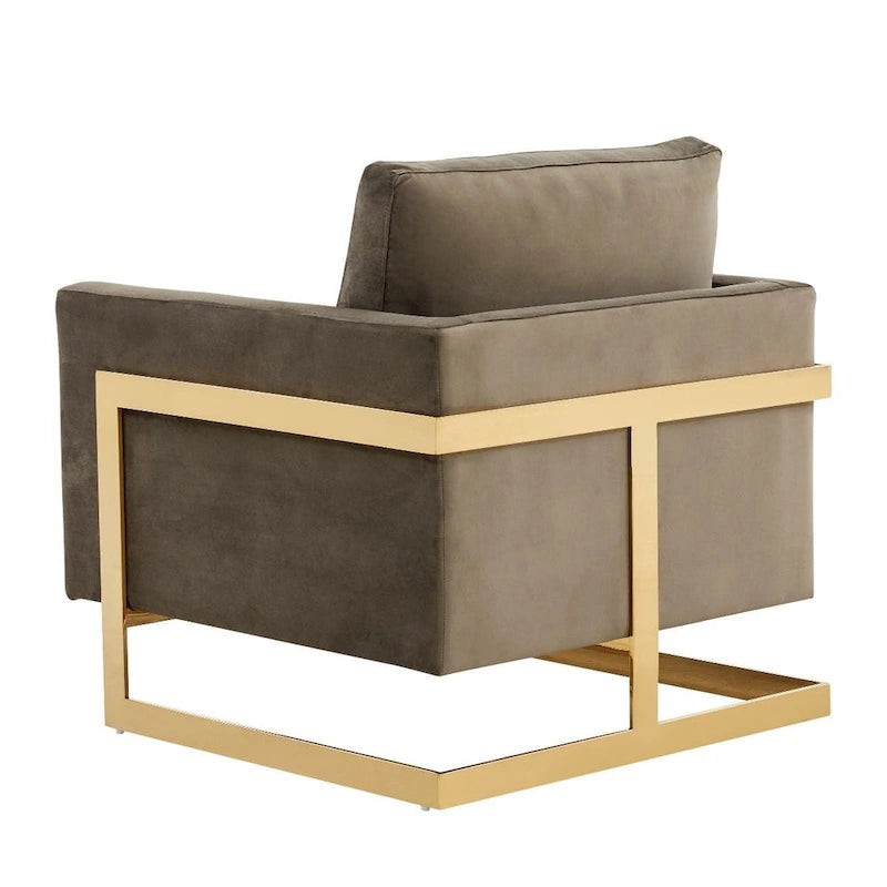 LeisureMod Lincoln Mid-Century Velvet Accent Arm Chair With Gold Frame - 34