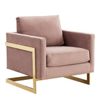 LeisureMod Lincoln Mid-Century Velvet Accent Arm Chair With Gold Frame - 34