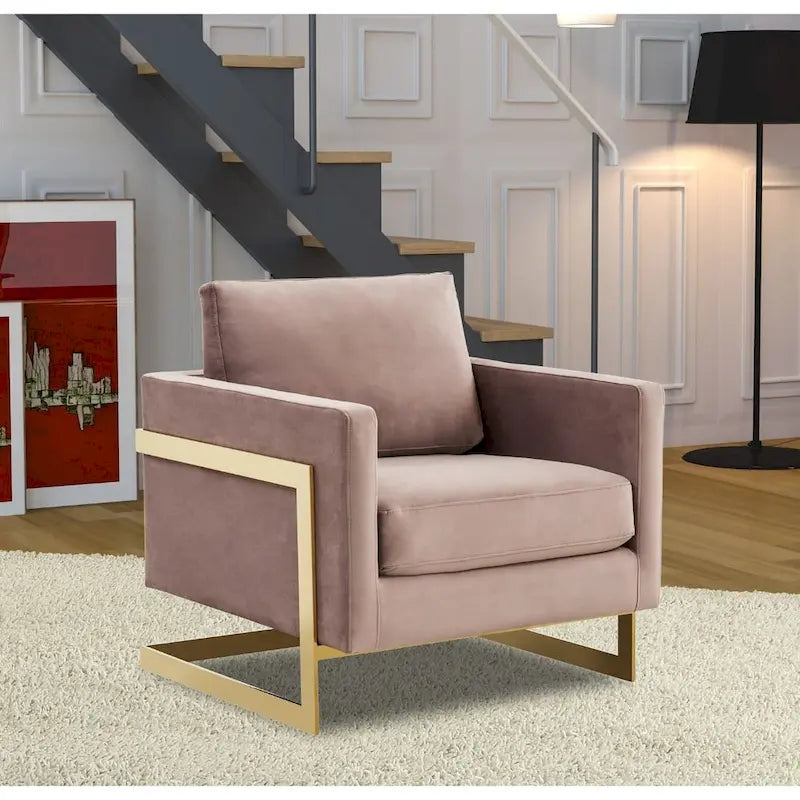 LeisureMod Lincoln Mid-Century Velvet Accent Arm Chair With Gold Frame - 34