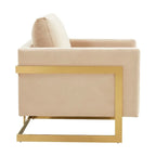 LeisureMod Lincoln Mid-Century Velvet Accent Arm Chair With Gold Frame - 34