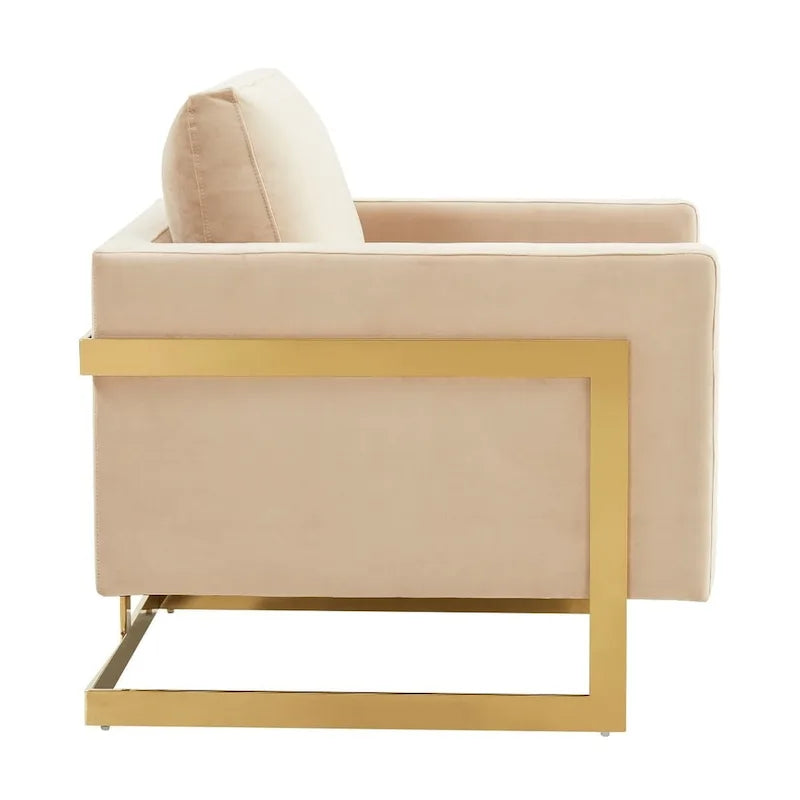 LeisureMod Lincoln Mid-Century Velvet Accent Arm Chair With Gold Frame - 34