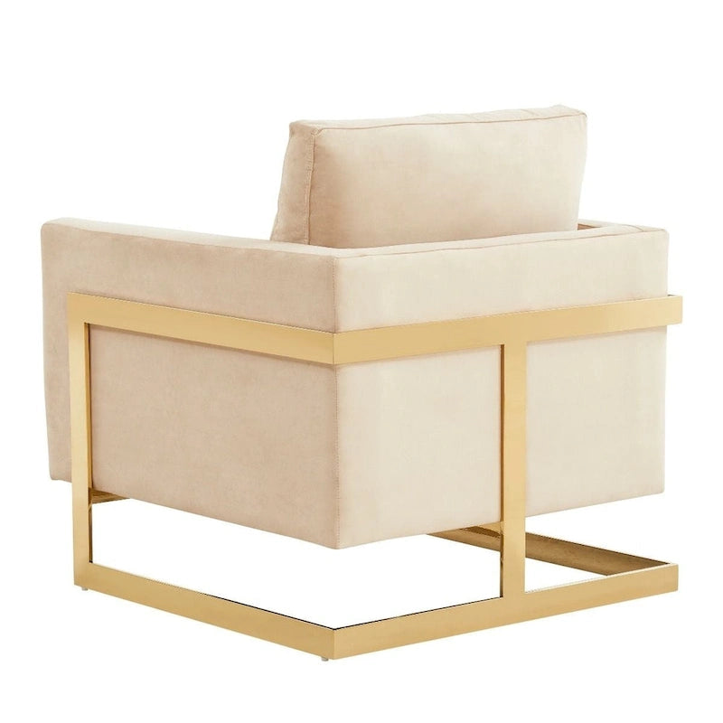 LeisureMod Lincoln Mid-Century Velvet Accent Arm Chair With Gold Frame - 34
