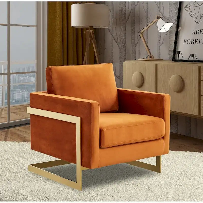 LeisureMod Lincoln Mid-Century Velvet Accent Arm Chair With Gold Frame - 34