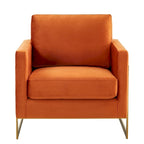 LeisureMod Lincoln Mid-Century Velvet Accent Arm Chair With Gold Frame - 34