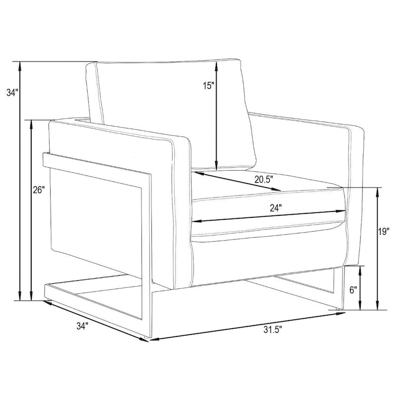 LeisureMod Lincoln Mid-Century Velvet Accent Arm Chair With Gold Frame - 34