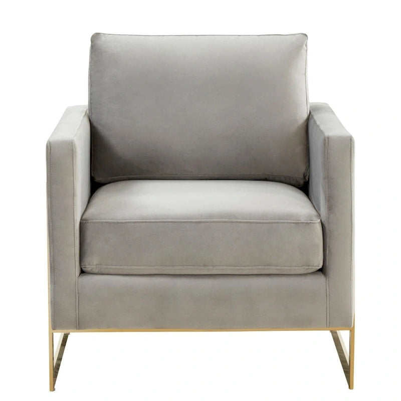 LeisureMod Lincoln Mid-Century Velvet Accent Arm Chair With Gold Frame - 34