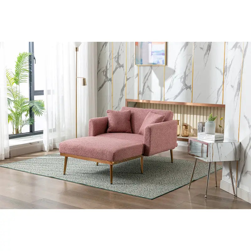 Teddy Fabric Upholstered Living Room Sleeper Sofa Chair With Rose Golden feet