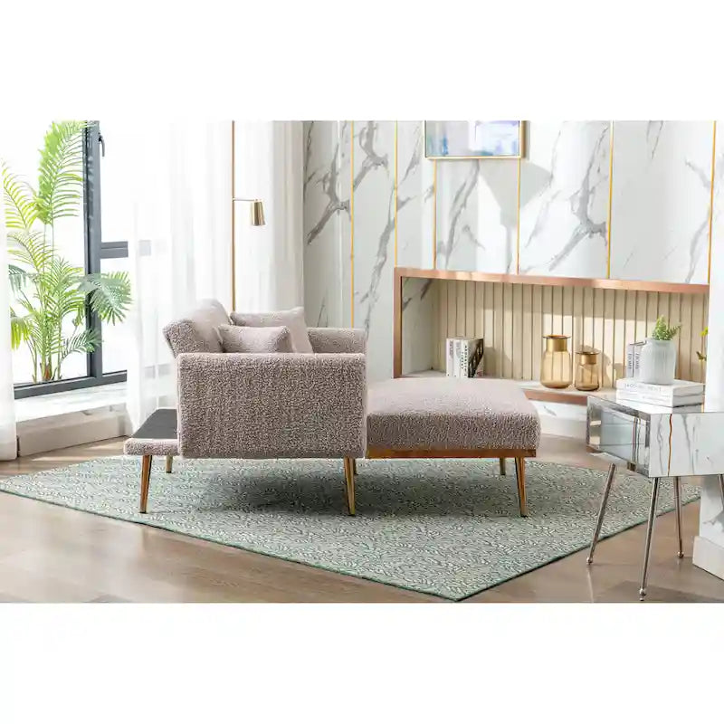 Teddy Fabric Upholstered Living Room Sleeper Sofa Chair With Rose Golden feet