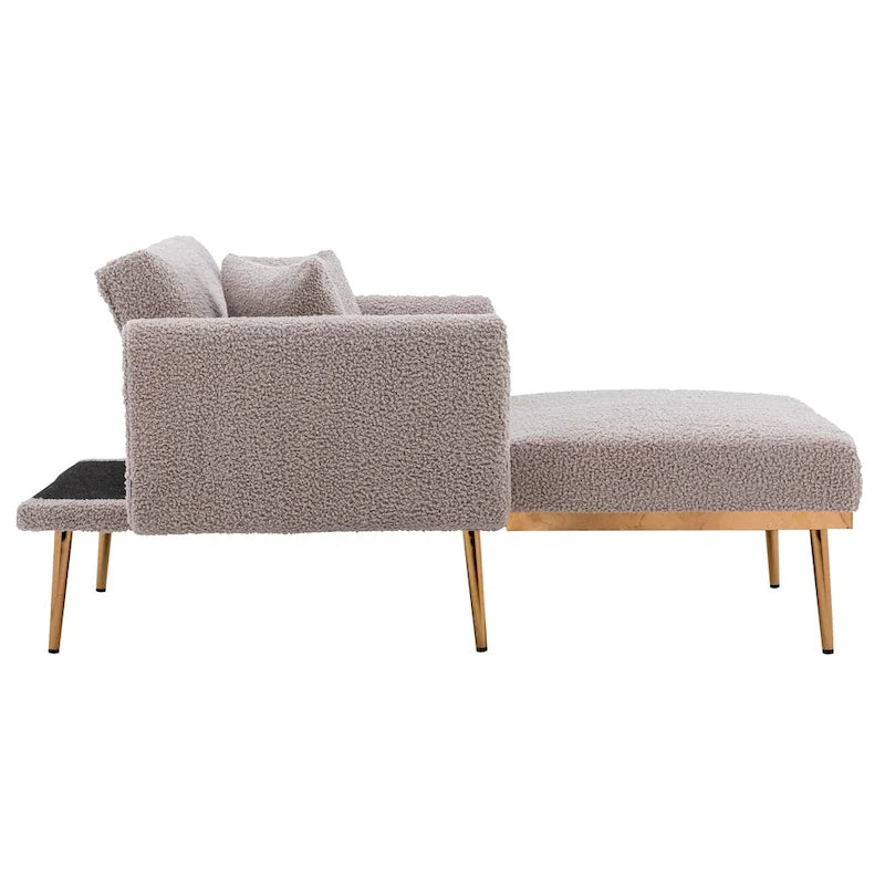 Teddy Fabric Upholstered Living Room Sleeper Sofa Chair With Rose Golden feet