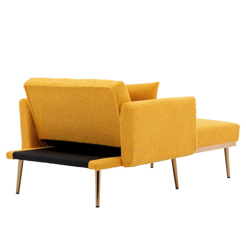 Teddy Fabric Upholstered Living Room Sleeper Sofa Chair With Rose Golden feet