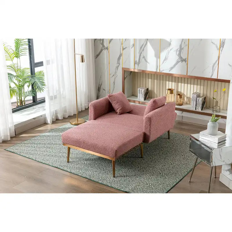 Teddy Fabric Upholstered Living Room Sleeper Sofa Chair With Rose Golden feet